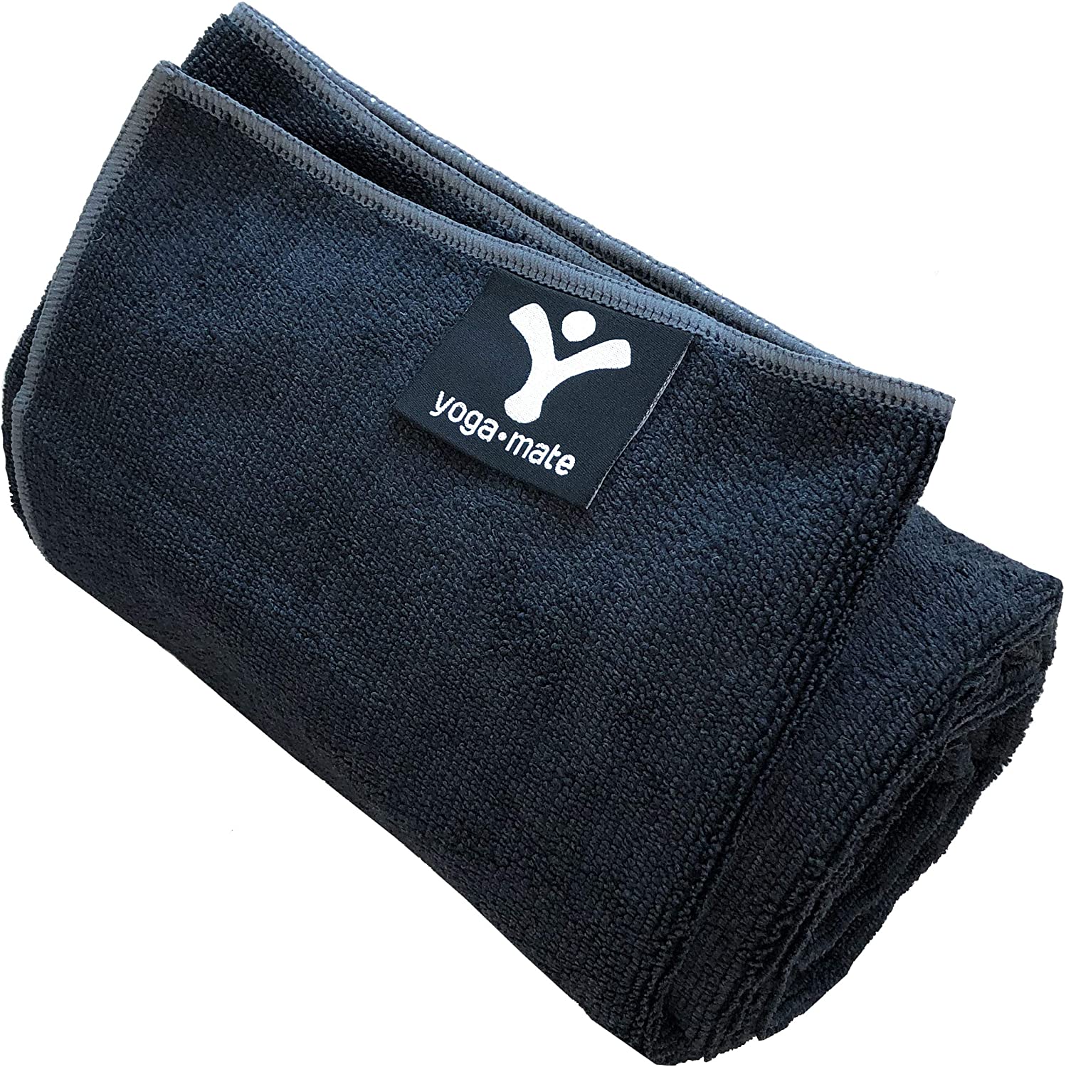 The Perfect Yoga Towel - Super Soft, Sweat Absorbent, Non-Slip Bikram Hot Yoga Towels | Perfect Size for Mat - Ideal for Hot Yoga & Pilates! (Black w/Grey Trim)